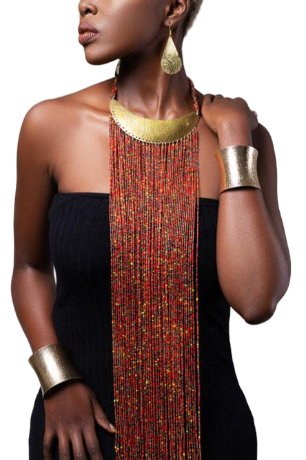 Maasai Long Beaded Statement Necklace – Handmade African Jewelry