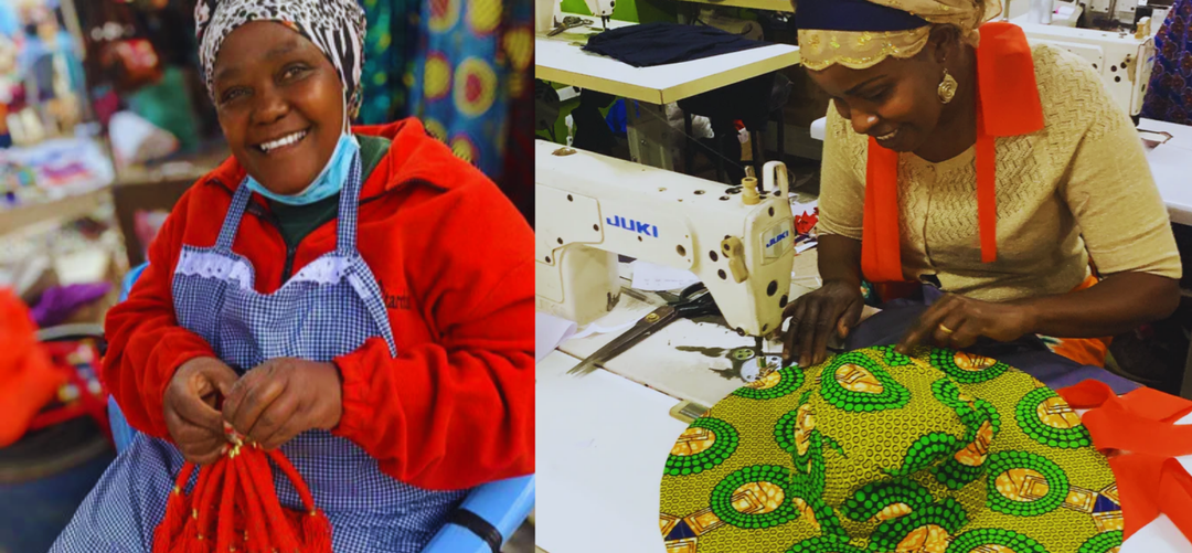 Women artisans holding handmade necklaces in Kenya