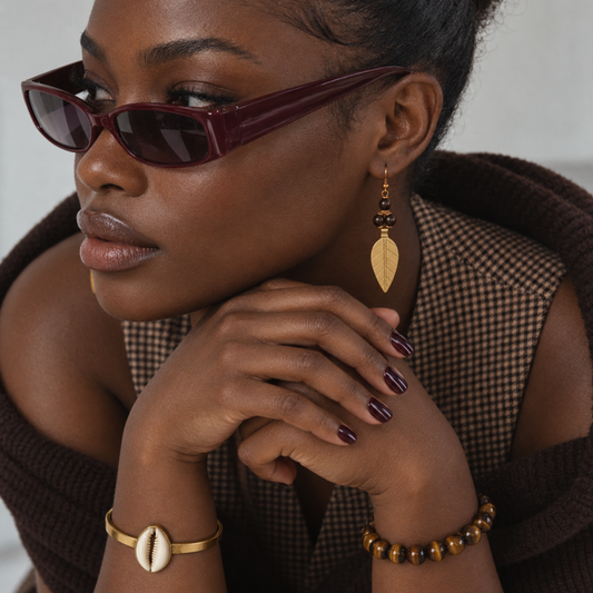 Gold-Tone Acacia Leaf Earrings – Handcrafted in Kenya