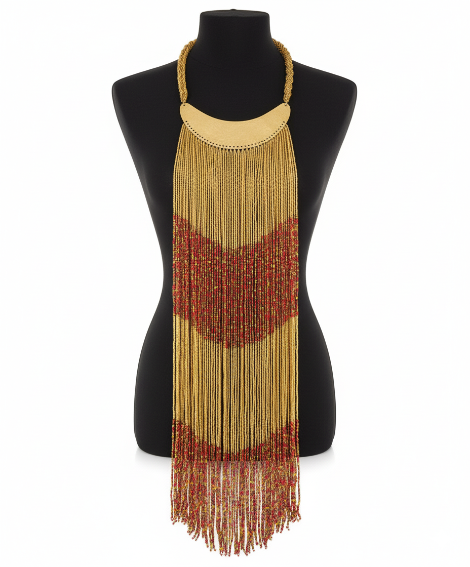 Maasai Long Beaded Statement Necklace – Handmade African Jewelry