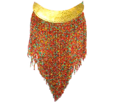 A multicolored beaded necklace with gold accents.
