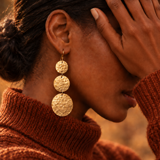 Shilling Handmade Brass Earrings – Gold & Silver Tone, Vintage East African Design, Lightweight Statement