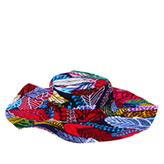 A colorfully patterned multicolored sun hat on transparent background.