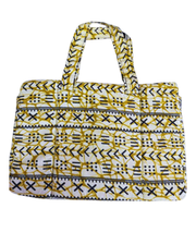 Yellow and black patterned laptop bag on a white background