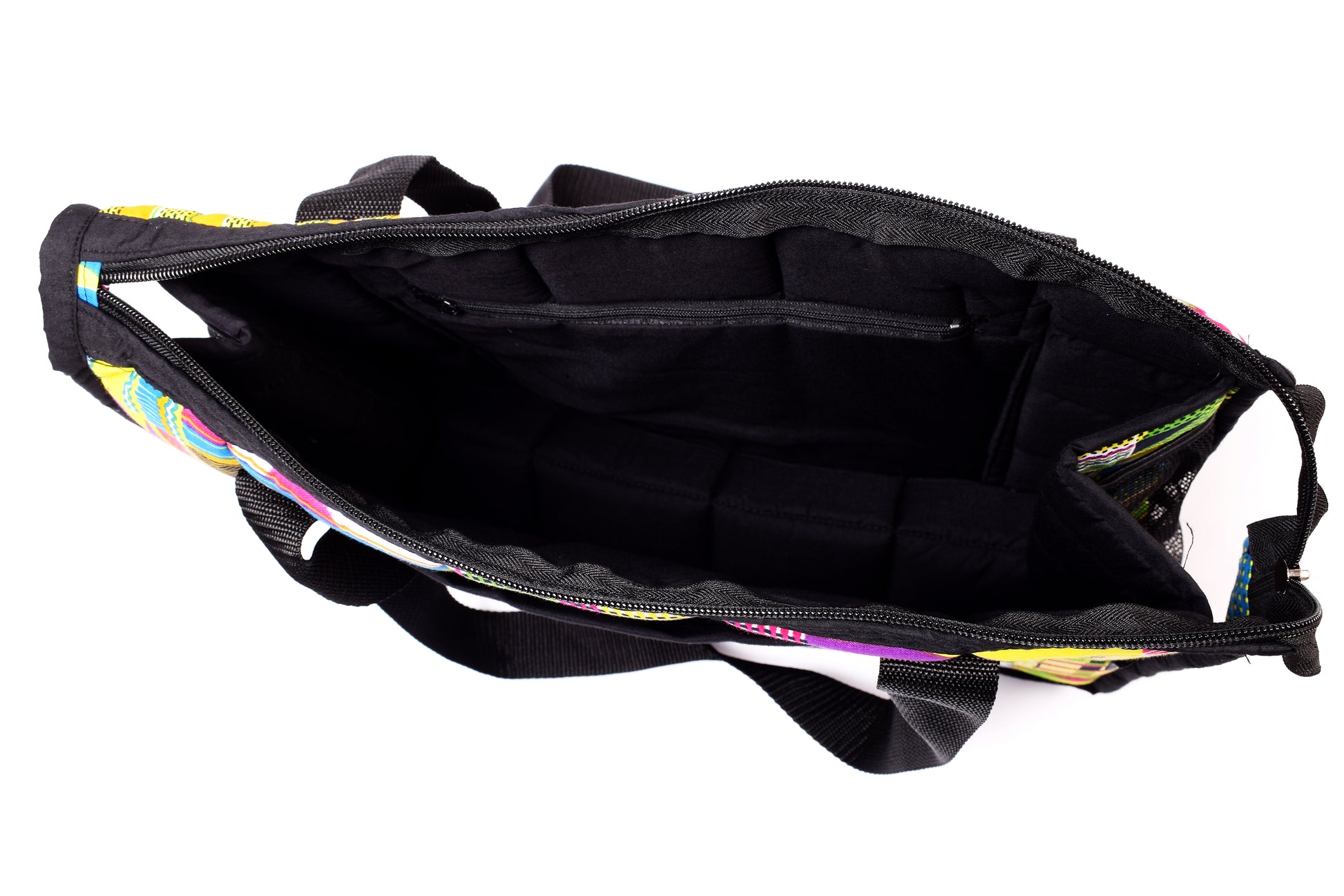 A top down view of the inside of a tote bag.