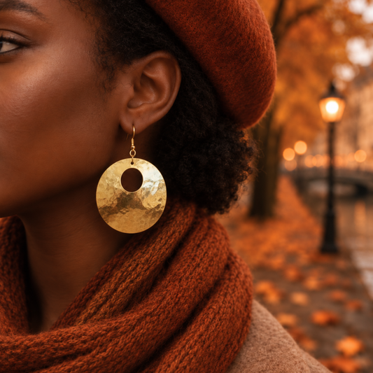 Zahara Brass Statement Earrings – Gold & Silver Tone, 2.25”