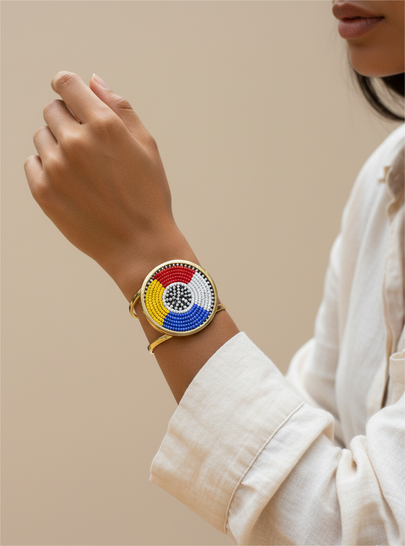 Angavu Handcrafted Brass & Beaded Cuff – Multicolor Statement Bracelet