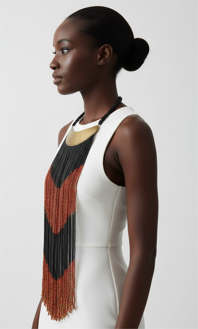 Maasai Long Beaded Statement Necklace – Handmade African Jewelry