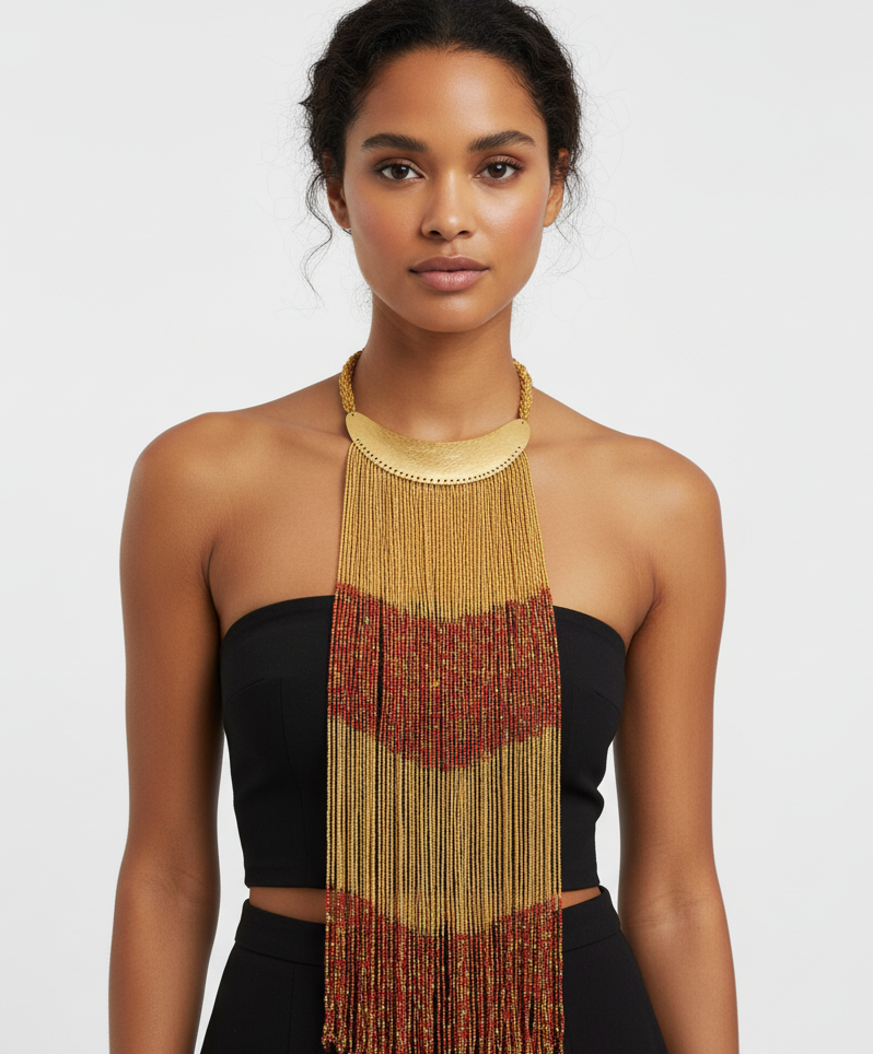 Maasai Long Beaded Statement Necklace – Handmade African Jewelry