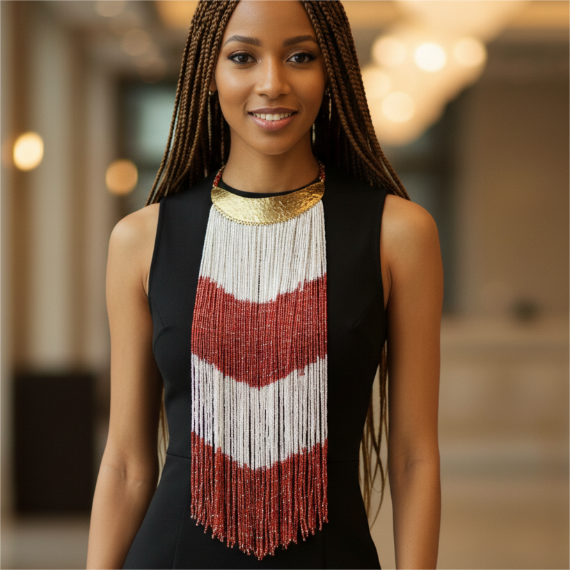 Maasai Long Beaded Statement Necklace – Handmade African Jewelry