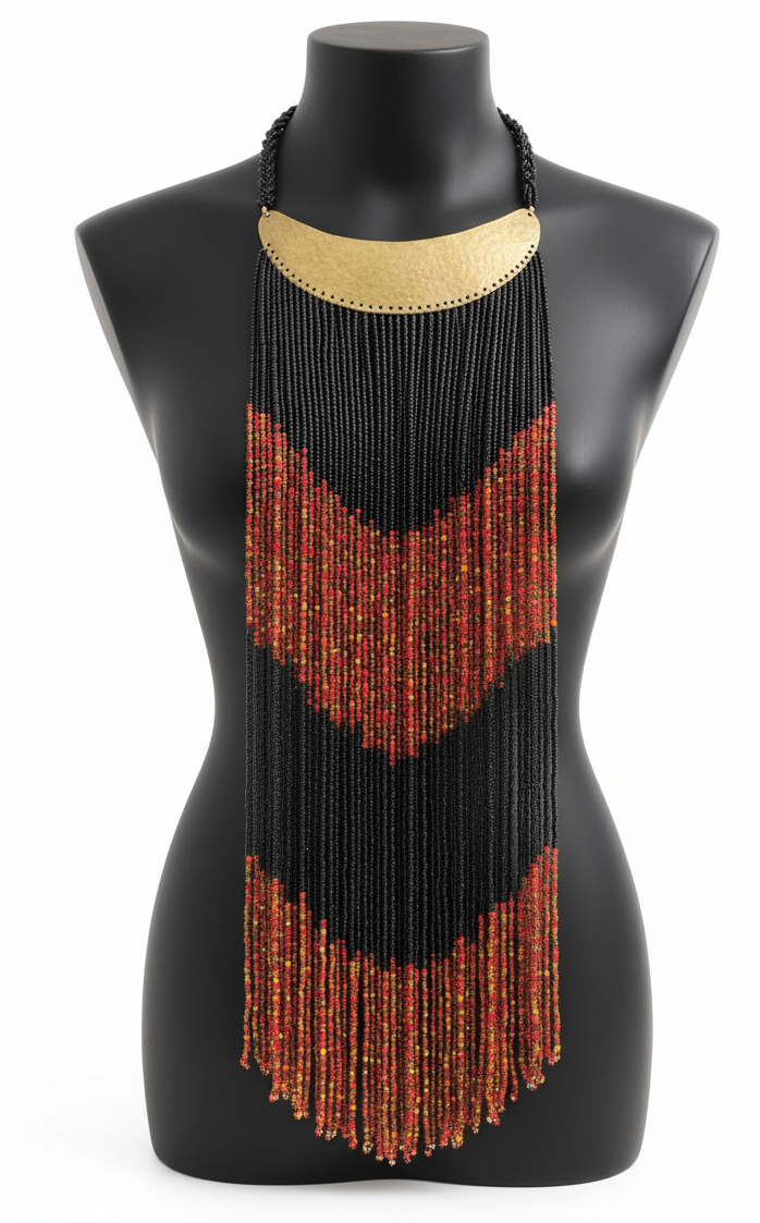 Maasai Long Beaded Statement Necklace – Handmade African Jewelry
