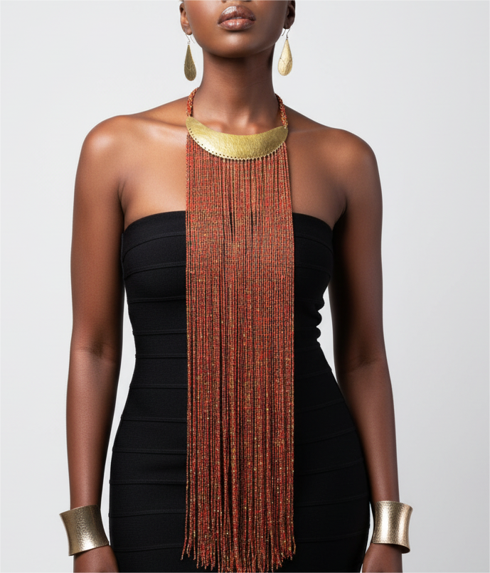 Maasai Long Beaded Statement Necklace – Handmade African Jewelry