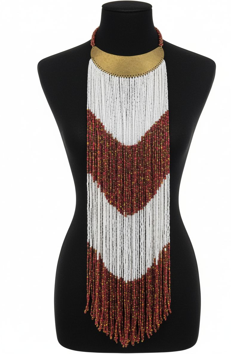Maasai Long Beaded Statement Necklace – Handmade African Jewelry
