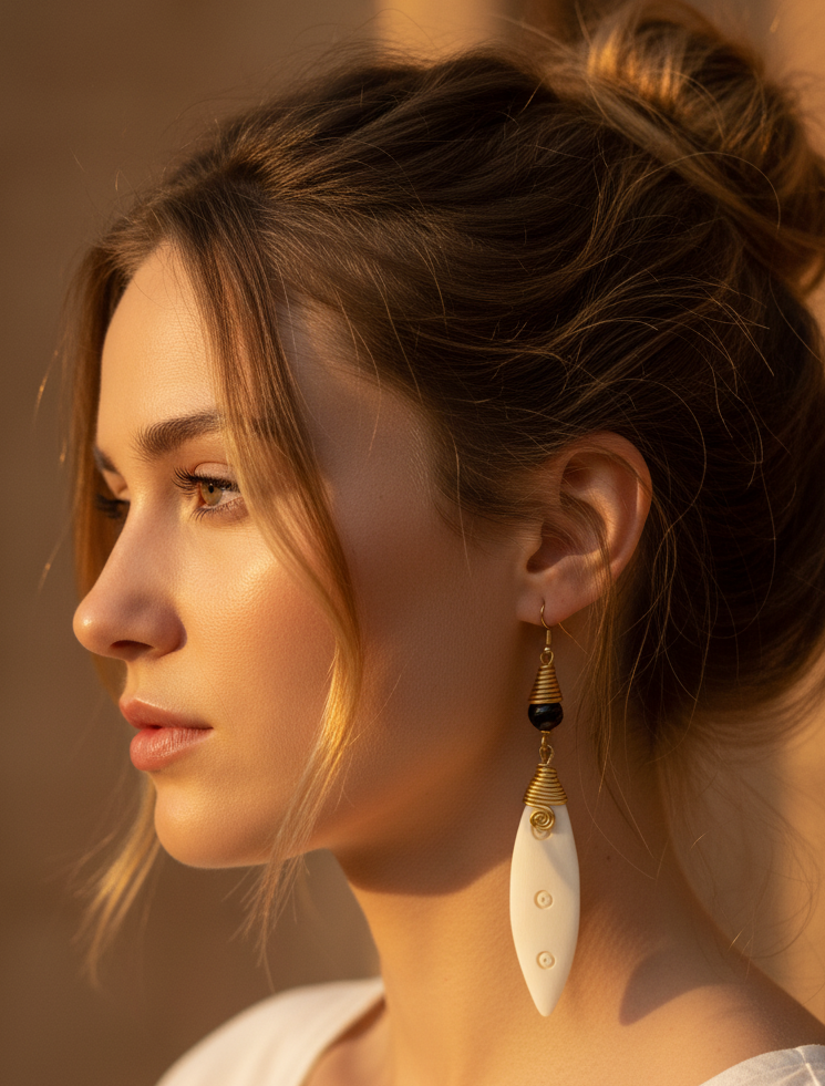 Malaika Handmade Bone & Brass Drop Earrings