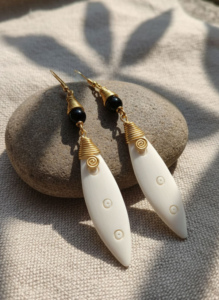 Malaika Handmade Bone & Brass Drop Earrings