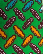 Pattern of colorful shapes on a green background